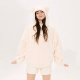 Cute Bear Ears Hoodie Warm Fluffy Faux Fur Coat Parka Outwear Overcoat with Pockets