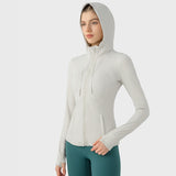 US Stock Workout Hooded Jackets for Women Athletic Sweatshirt with Thumbholes