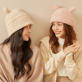 Japan Stock Cat Ear Warm Cuffed Beanie Hat for Women Teens Girls Skull Cap 