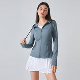 US Stock Workout Hooded Jackets for Women Athletic Sweatshirt with Thumbholes