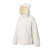 Cute Ears Hoodie Warm Fluffy Faux Fur Short Coat Parka Outwear with Pockets