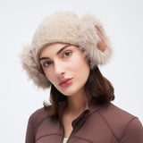 Winter Warm Knit Beanie Cap with Plush Ear Muffs Cuffed Plain Skull Hat