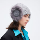 Winter Warm Knit Beanie Cap with Plush Ear Muffs Cuffed Plain Skull Hat