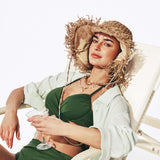 Handcrafted Straw Cap UV Protection UPF 900+ Dual-Function as Sun Hat & Hidden Bag