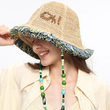 Hand Woven Wide Brim Straw Sun Hat Dual-Use As Tote Handbag & Summer Bucket Cap for Beach Vocation