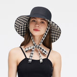 Women's Reversible Bucket Hat with Belt Wide Brim Waterproof Sun Cap UPF50+