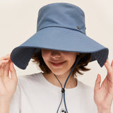 US Stock Unisex Extra Large Brim Sun Bucket Hat with Adjustable Windproof Rope