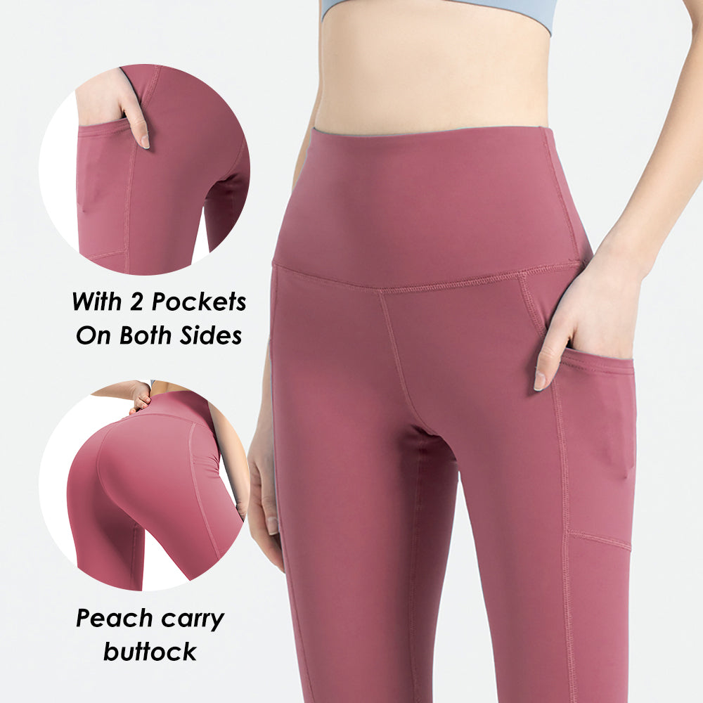US Stock High Waist Yoga Pants with Pockets Tummy Control Workout Leggings