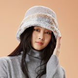 US Stock Women's Plush Bucket Hat UPF 50+ Antistatic Fleece Warm Caps