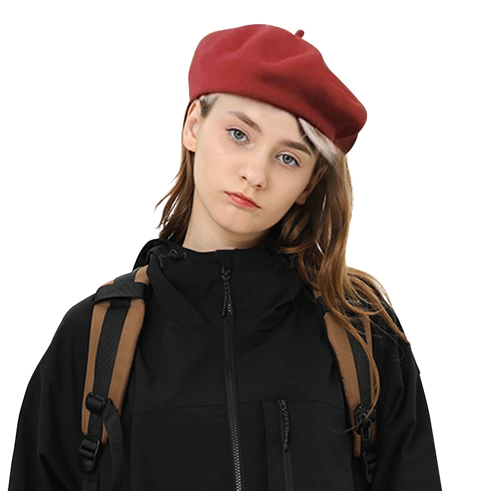 Women French Beret Hat Solid Color Artist Hat Winter Warm Cap