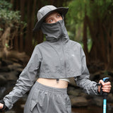 Women's Sun Protection Jackets with Bucket Hat Cap UPF 50+ Outdoor Coat Lightweight Hooded