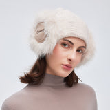Winter Warm Knit Beanie Cap with Plush Ear Muffs Cuffed Plain Skull Hat