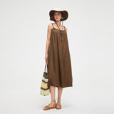 Sun-Protective Slip Dress with Adjustable Straps & Elegant Beaded Cooling Copper Ammonia Fabric UPF 500+