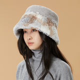 US Stock Women's Plush Bucket Hat UPF 50+ Antistatic Fleece Warm Caps