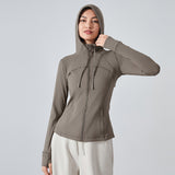 US Stock Workout Hooded Jackets for Women Athletic Sweatshirt with Thumbholes