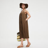 Sun-Protective Slip Dress with Adjustable Straps & Elegant Beaded Cooling Copper Ammonia Fabric UPF 500+