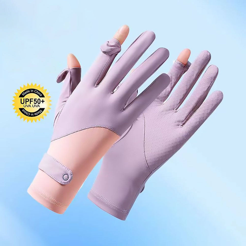 Women’s Ice Silk Summer Gloves Patchwork Touchscreen Sun Protection Gloves UPF50+