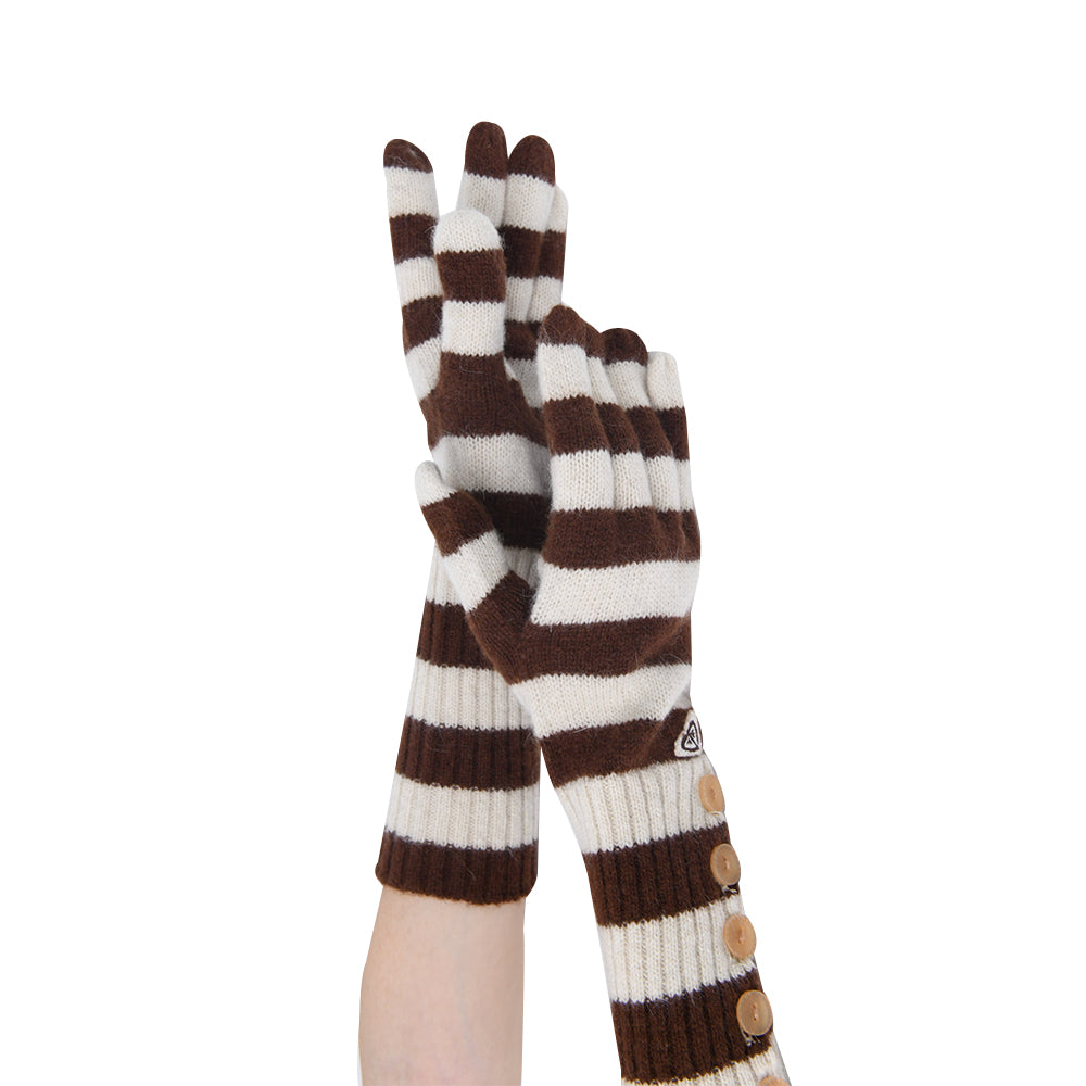 US Stock Women's Knit Long Gloves Stripe Arm Warmers Stretchy Winter Warm Full Fingers Gloves