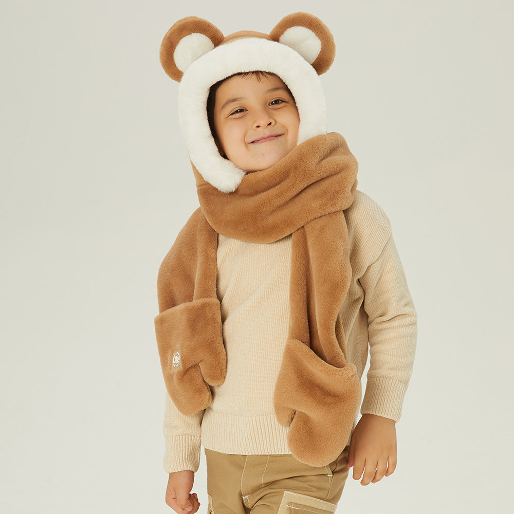 Kid's 3-in-1 Multi-Functional Scarves Warm Hoodie Hat/Scarf/Mittens Set