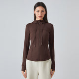 US Stock Workout Hooded Jackets for Women Athletic Sweatshirt with Thumbholes