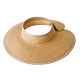US Stock Wide Brim Straw Visor Hat Foldable Roll up Sun Beach Cap