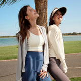 Women's Cropped Sun Protection Hoodie Jackets with Hand Cover UPF50+ Tops Coats