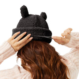 2 Packs Cute Warm Cuffed Beanie Hat with Adjustable Drawcord Faux Lamb Fleece Caps for Women Teens Girls