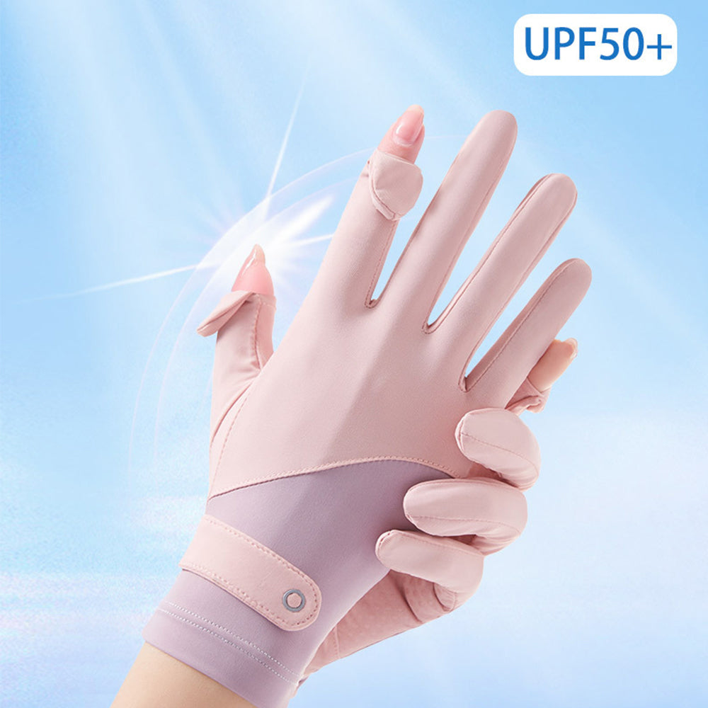 Women’s Ice Silk Summer Gloves Patchwork Touchscreen Sun Protection Gloves UPF50+