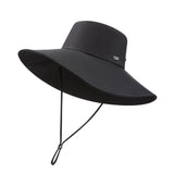US Stock Unisex Extra Large Brim Sun Bucket Hat with Adjustable Windproof Rope