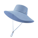 US Stock Unisex Extra Large Brim Sun Bucket Hat with Adjustable Windproof Rope