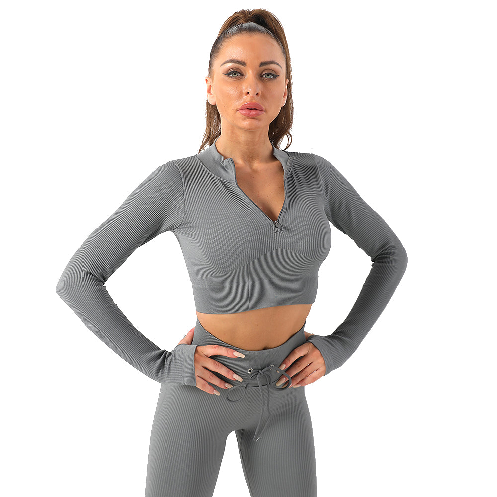 US Stock Women's Cropped Workout Jacket Zip Slim Fit Long Sleeve Athletic Top