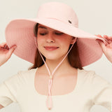 US Stock Unisex Extra Large Brim Sun Bucket Hat with Adjustable Windproof Rope