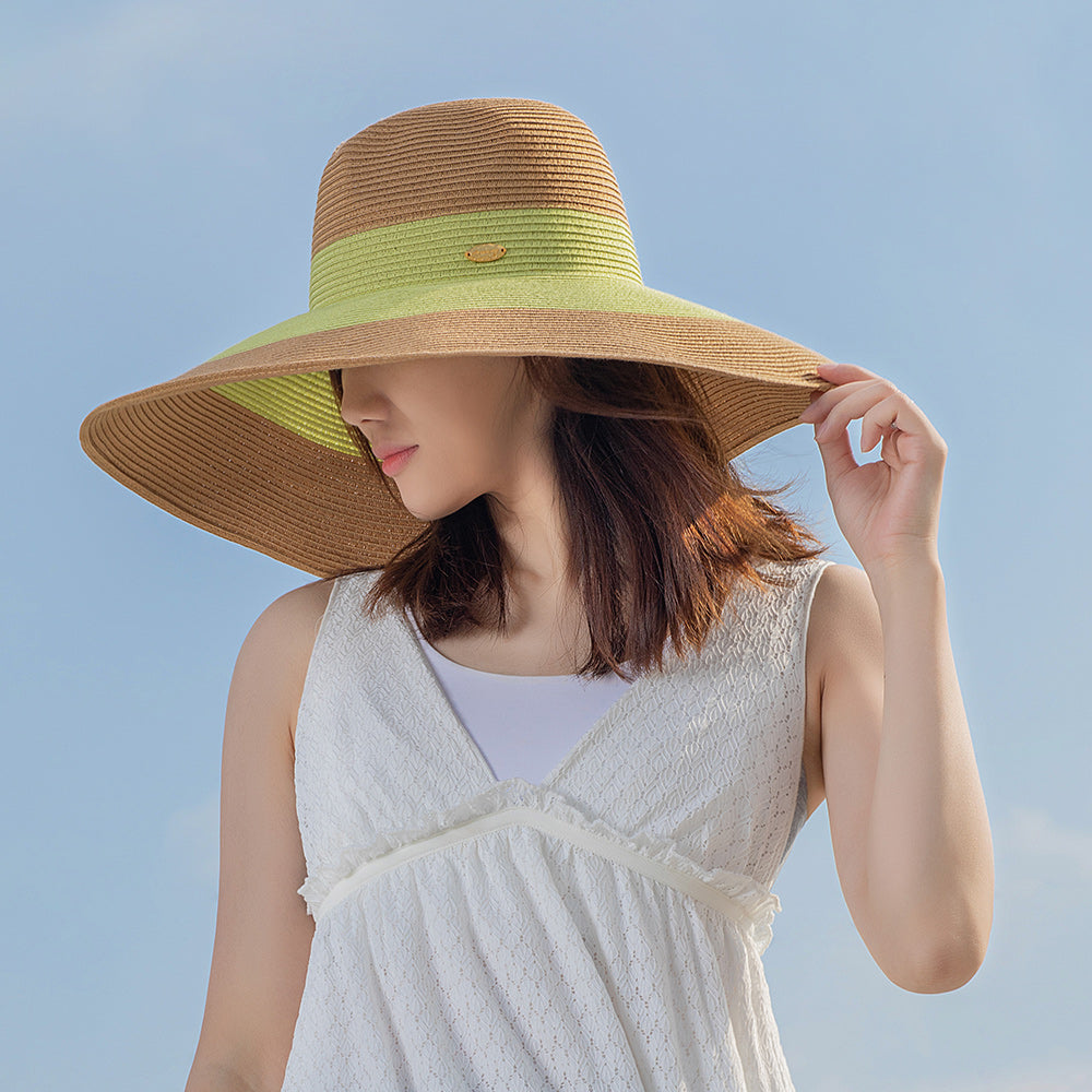 Women's 5.5 Inches Wide Brim Floppy Foldable Roll up Straw Hat UPF 50+