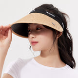 Wide Brim Straw Sun Visor Hat UPF 50+ Anti-UV Beach Summer Sun Cap