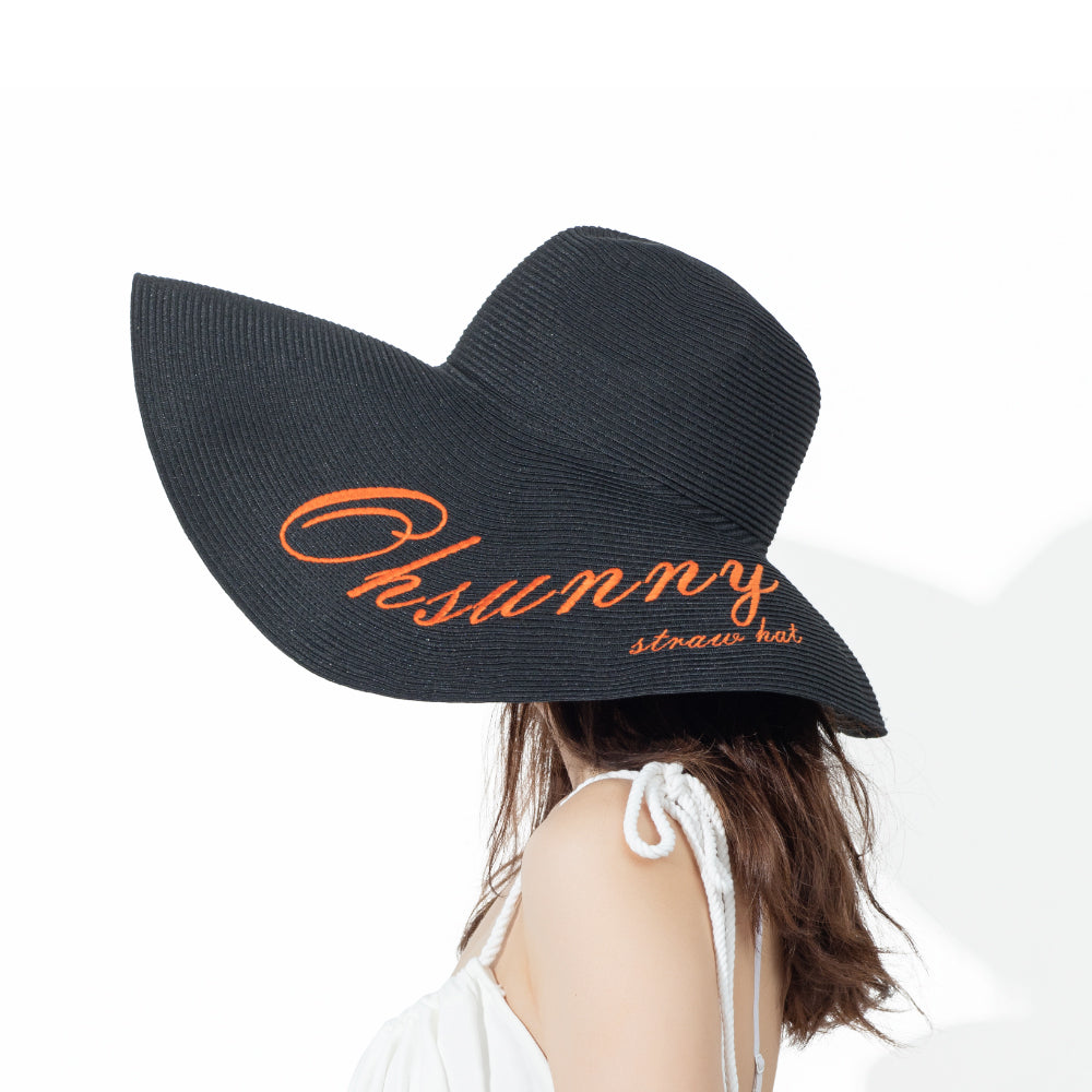 US Stock Women's Fairlady Large Brim Straw Hat Reversible Cap UPF 50+