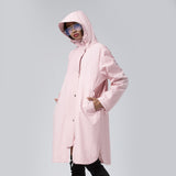 display of pink waterproof long coat