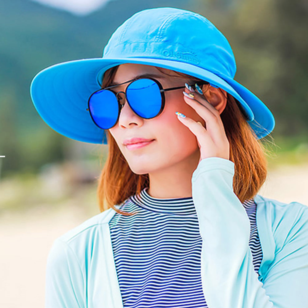 Upf 50+ Sun Protective Broad Brim Sun Hat For Women | Solbari Beige / Navy