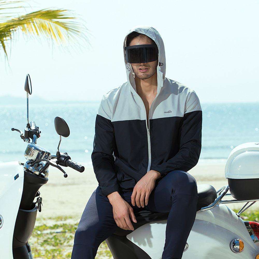 Men's Zip-Up Sun Protection Patchwork Hoodie with Pockets UPF50+