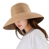 Women's Wide-Brim Foldable Fedora Beach Straw Hats UPF 50+