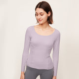 Women's Square Collar Long Sleeve Slim Fit Knit Pullovers  Tops Shirt