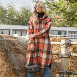 US Stock Fork Lapel Loose Women's Wool Plaid Shirt Jacket