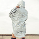 backside of the silver grey ultra light rain-proof wind coat