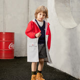 Boy wearing Red Two-tone Rainproof Coat