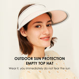 Women's Large Brim Summer UV Protection Beach Adjustable Visor Hats UPF 50+