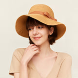 Women's Dome Summer Straw Hat UV Protection Wide Brim Sun Beach Cap