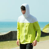 Men's Zip-Up Sun Protection Patchwork Hoodie with Pockets UPF50+