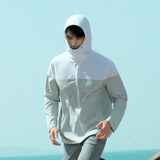 Men's Zip-Up Sun Protection Patchwork Hoodie with Pockets UPF50+