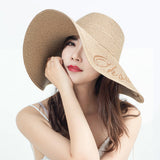 US Stock Women's Fairlady Large Brim Straw Hat Reversible Cap UPF 50+