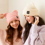 Winter Bear Ear Beanie Warm Knit Full Face Cover Balaclava Ski Hats for Men and Women