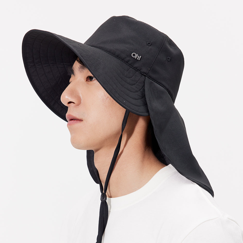 Unisex Sun Bucket Hat Wide Brim Protection with Neck Flap Breathable Dark 